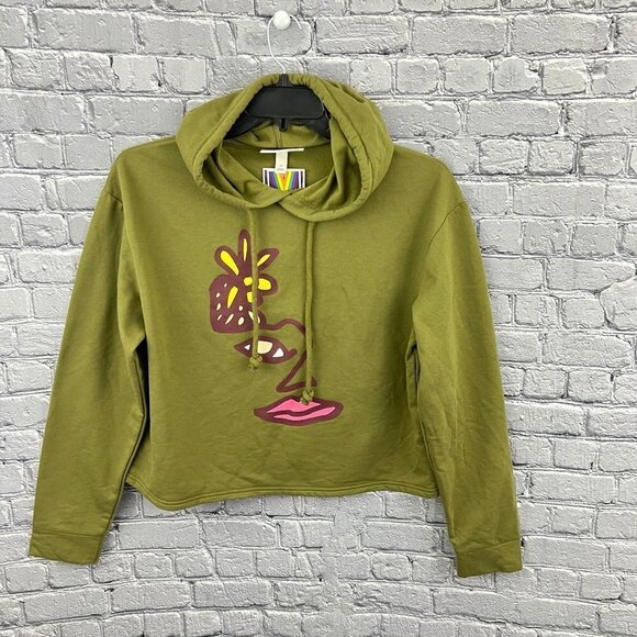 Take Pride Target Fleece Graphic Hoodie Cropped Green Large - Picture 2 of 7